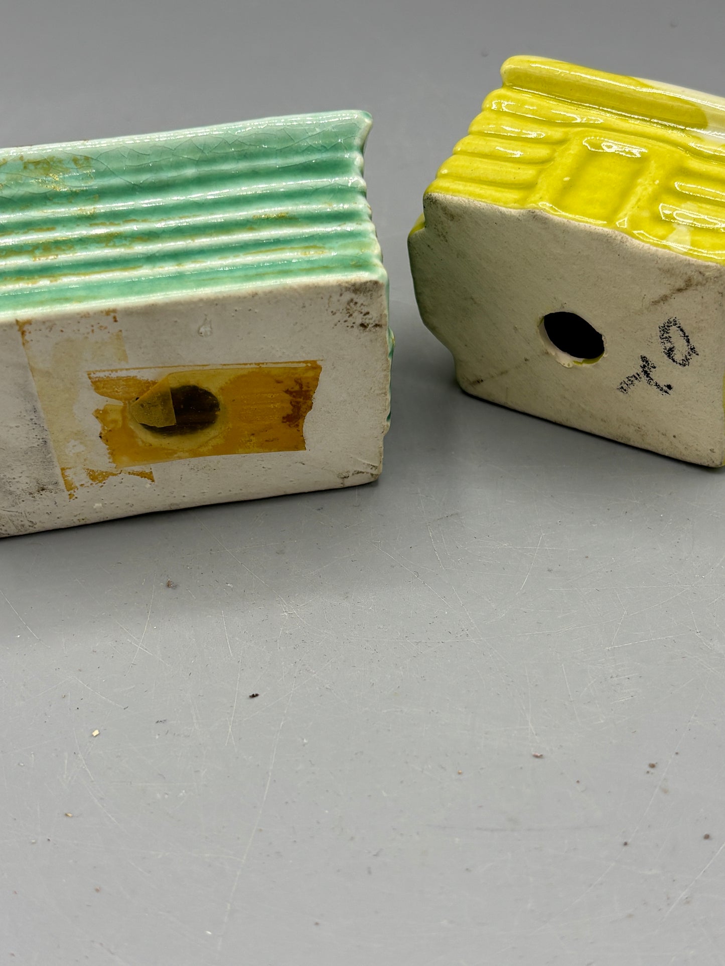 Vintage Ceramic green building Salt & Pepper