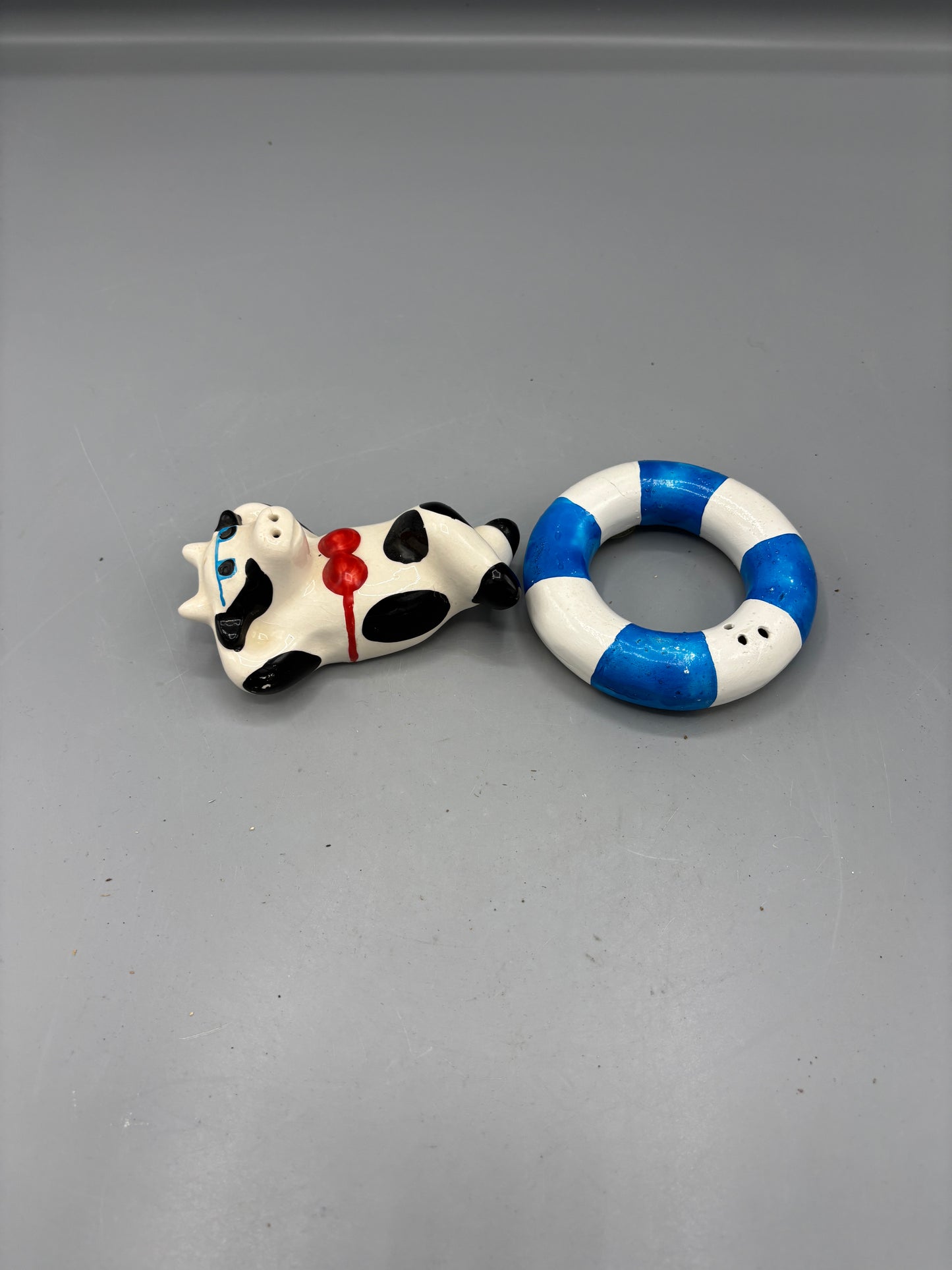 Vintage Beach Bum Cow on Raft Salt & Pepper