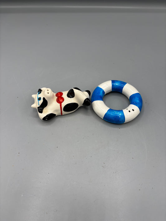 Vintage Beach Bum Cow on Raft Salt & Pepper