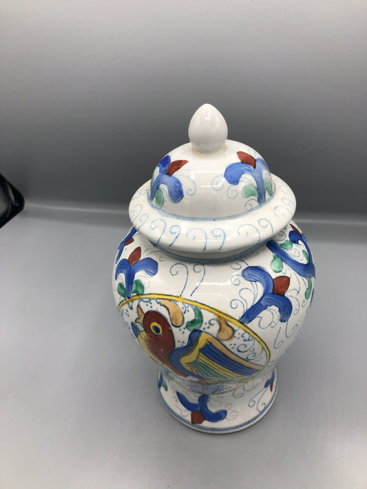 Hand painted bird ginger jar