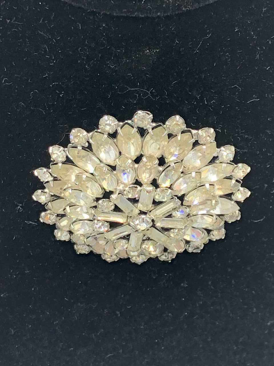 Large silver tone clear rhinestone