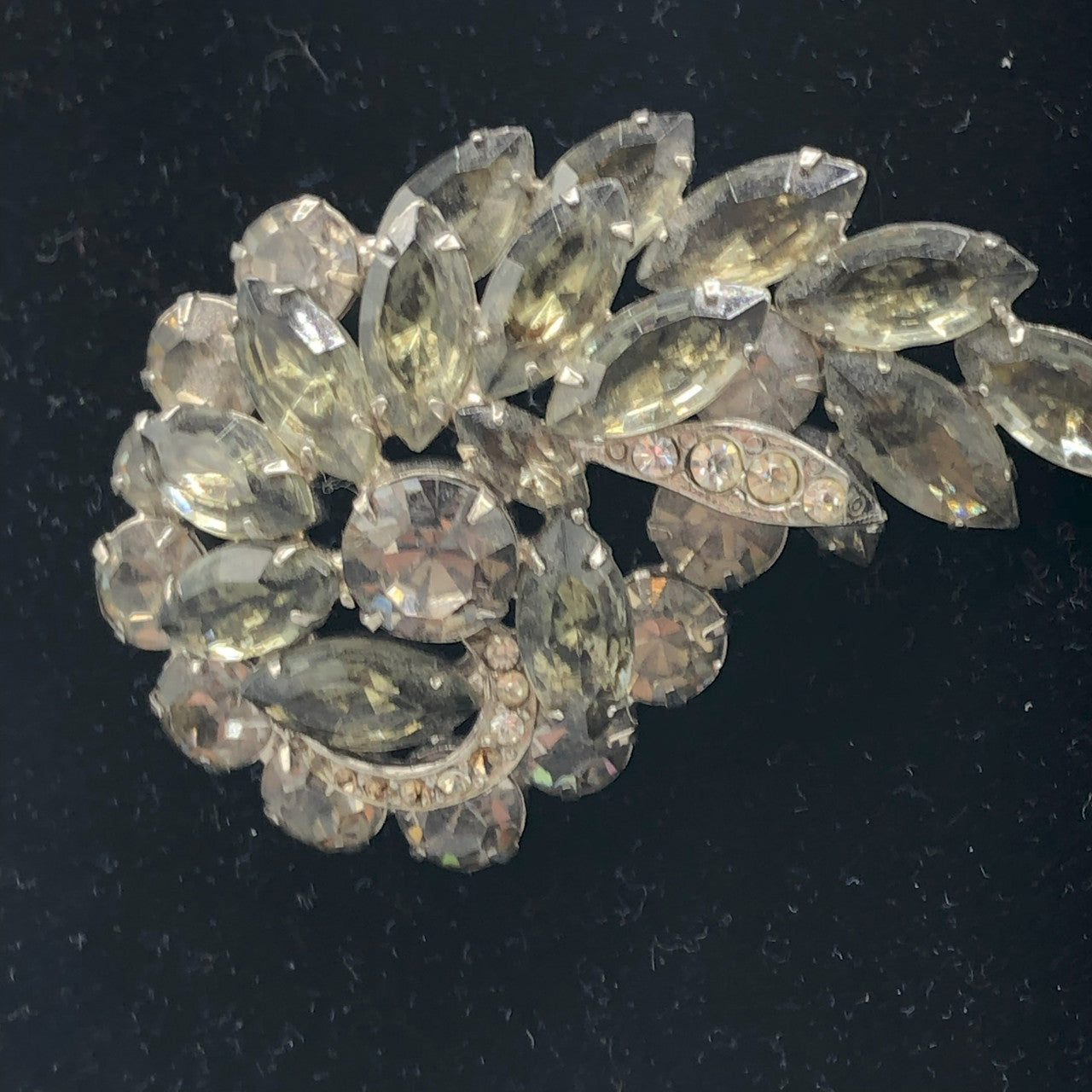 Vintage smokey gray rhinestone brooch