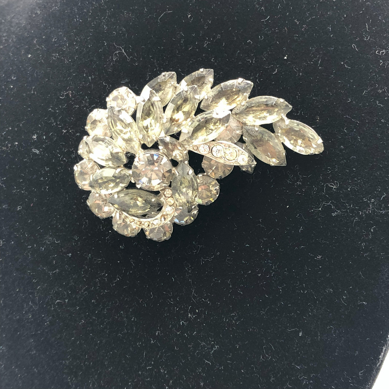 Vintage smokey gray rhinestone brooch