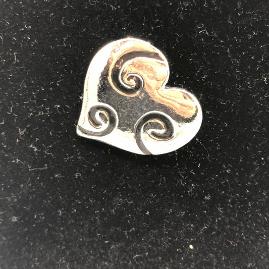 Silver tone & black enamel heart pin