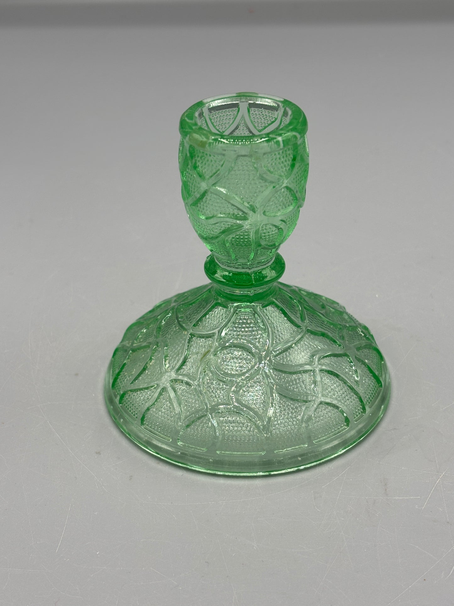 Green depression deco console candle holder