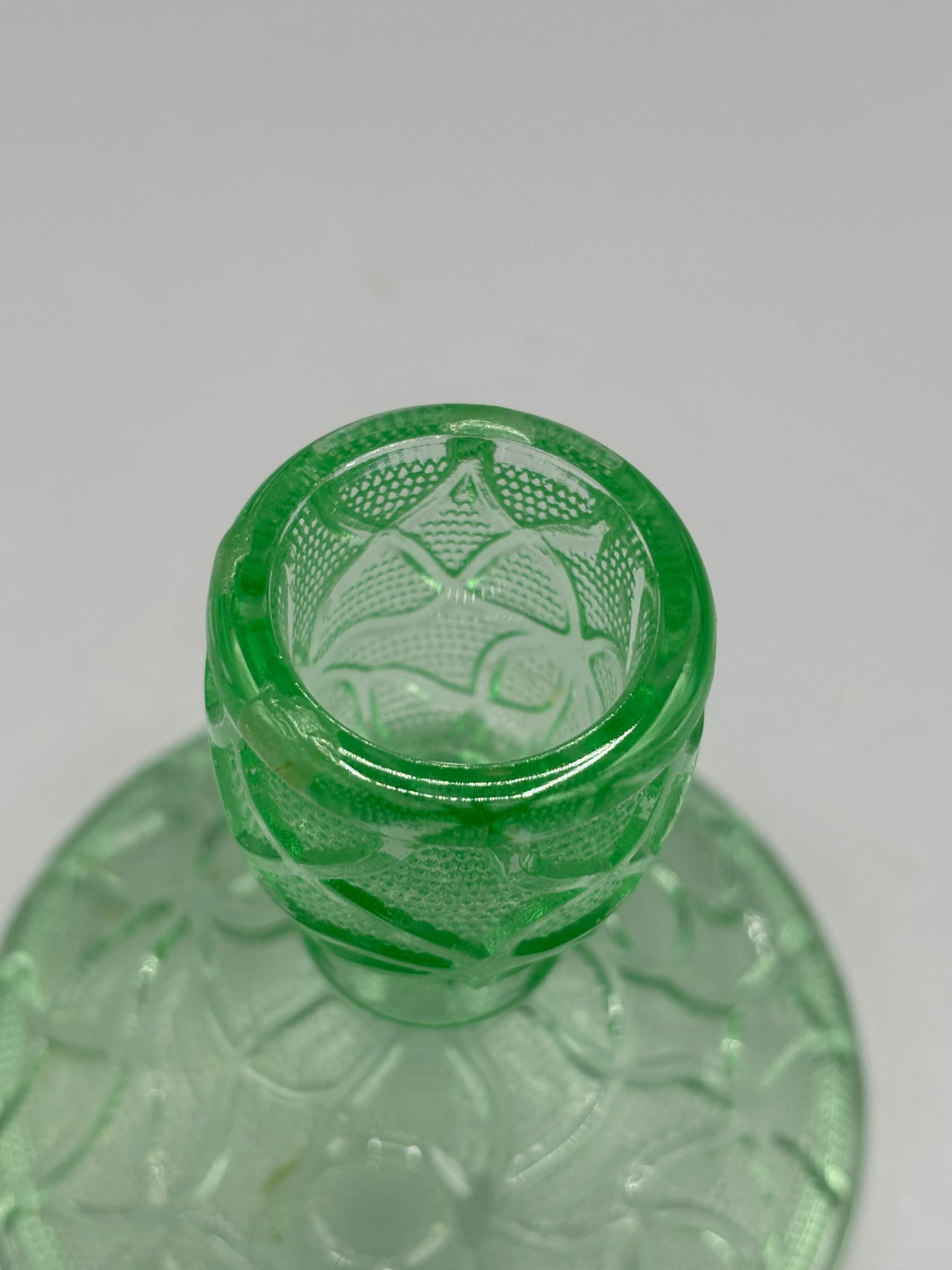 Green depression deco console candle holder