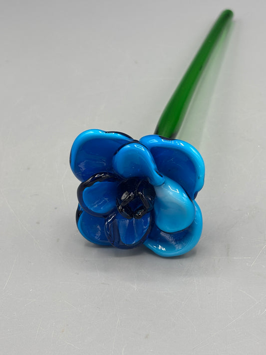 Art glass multi tone blue petal long stem glass flower