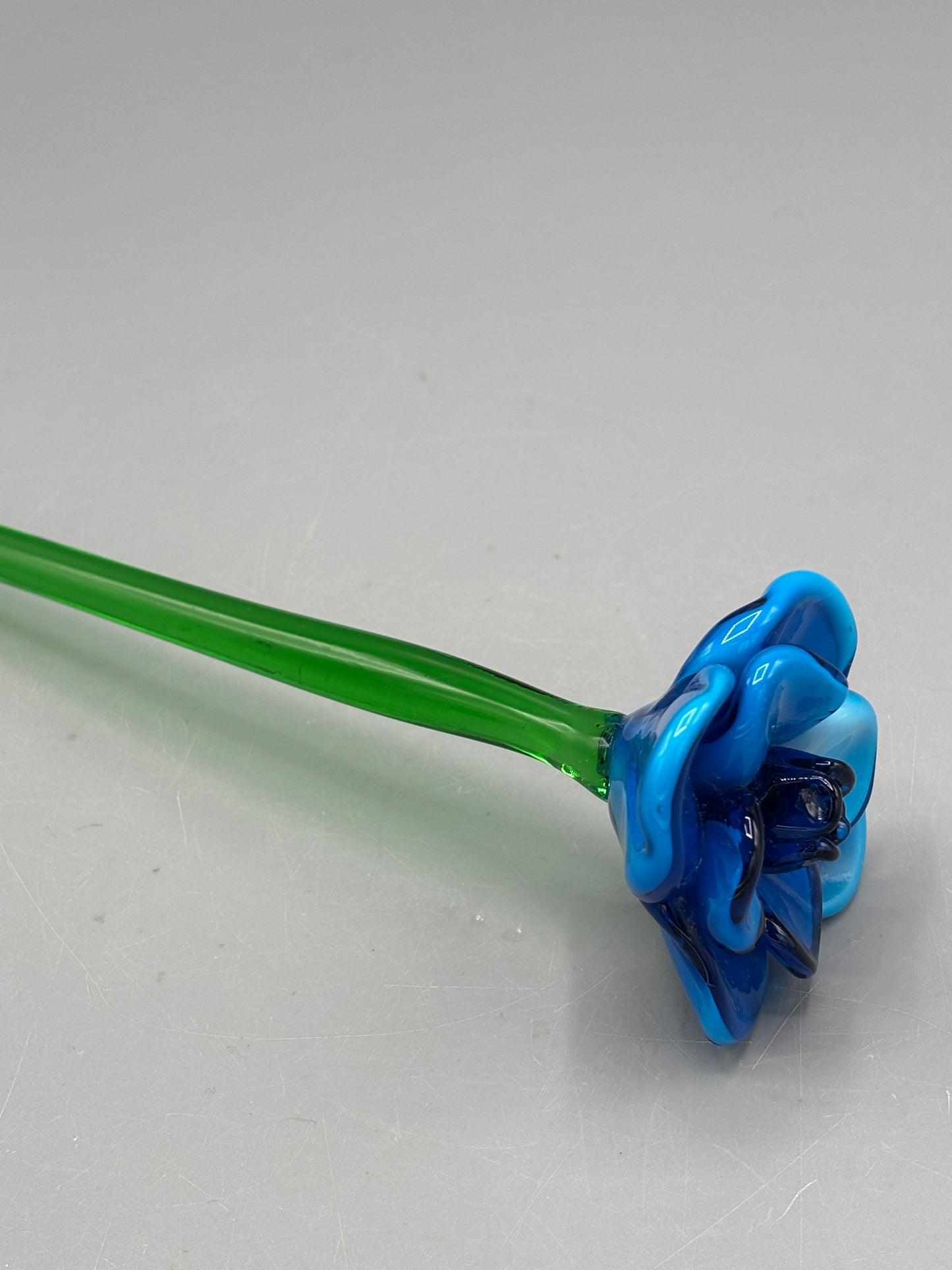 Art glass multi tone blue petal long stem glass flower