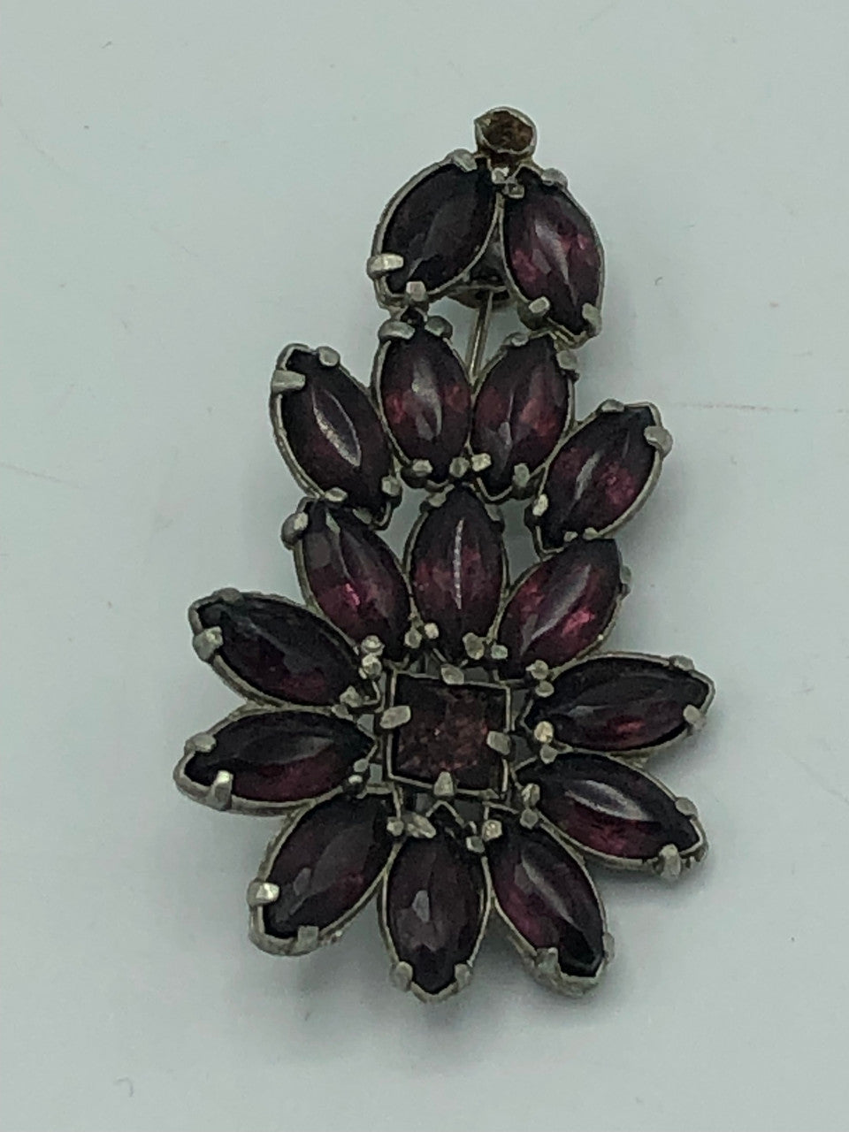 Silver plated Multi Purple Rhinestone Flower Pin