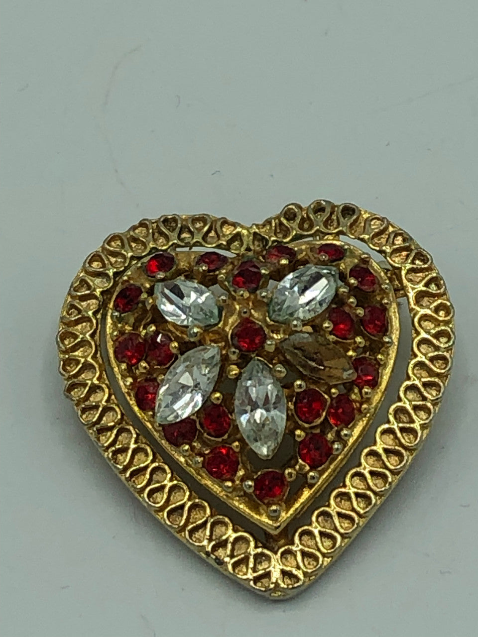 Gold tone bordered heart red & white