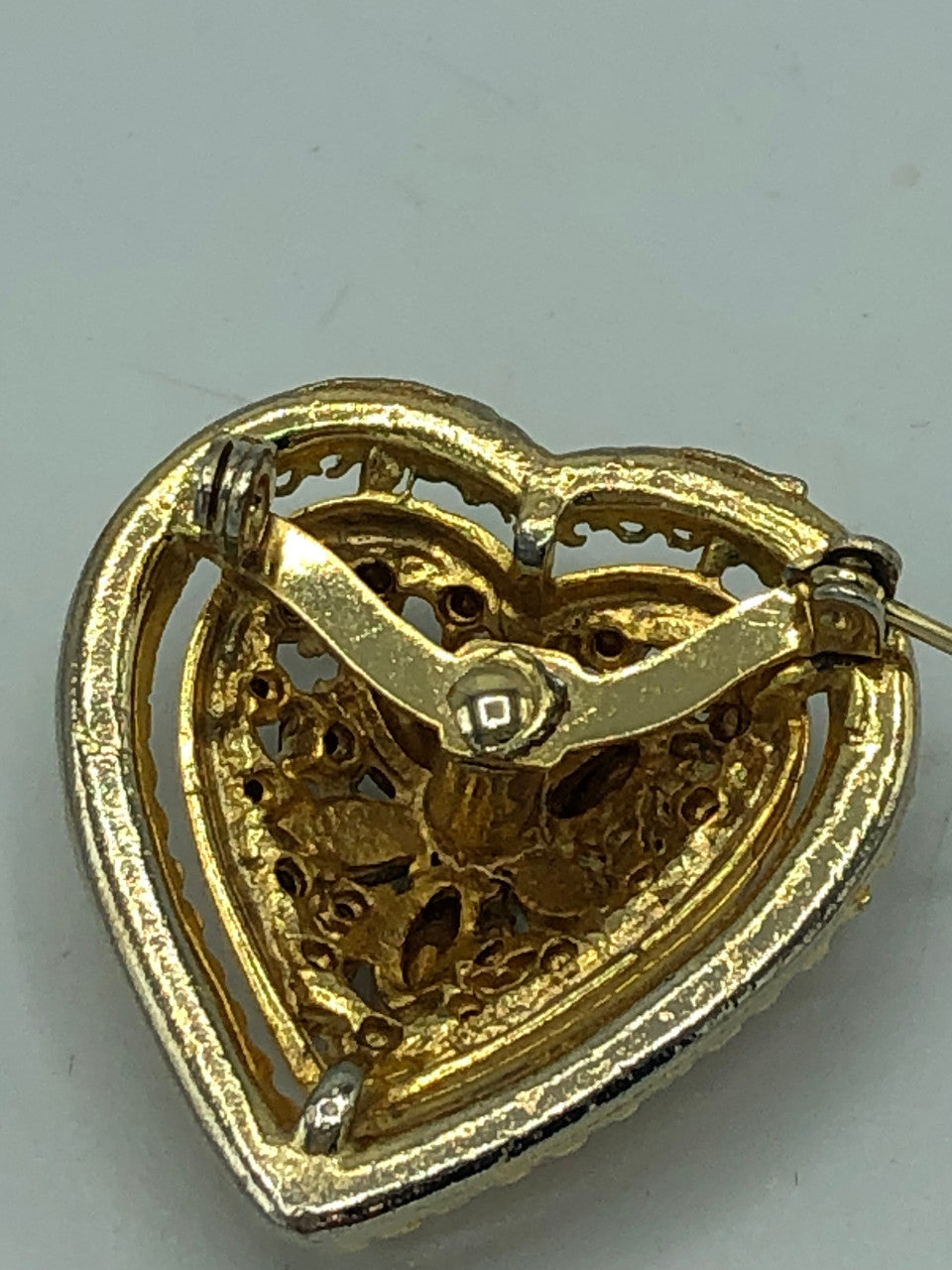 Gold tone bordered heart red & white