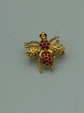 Red Rhinestone Gold tone bee pin