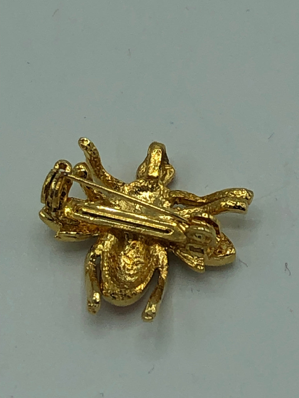 Red Rhinestone Gold tone bee pin