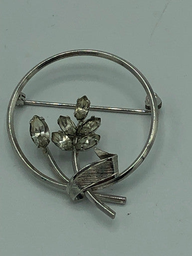 Silver Circle with Rhinestone Pin