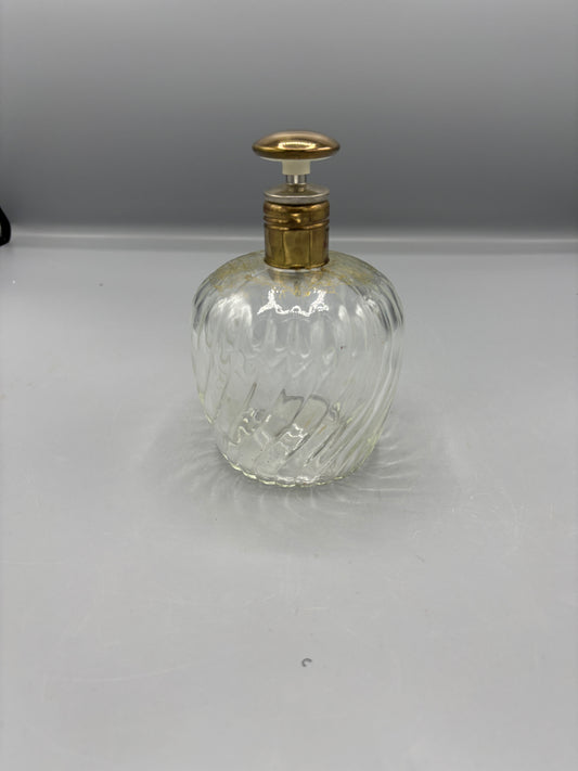 Vintage clear swirl glass decanter with gold stopper