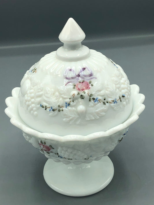 Westmoreland hand painted roses & bows round candy dish