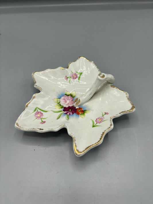 Hand painted porcelain leaf trinket dish