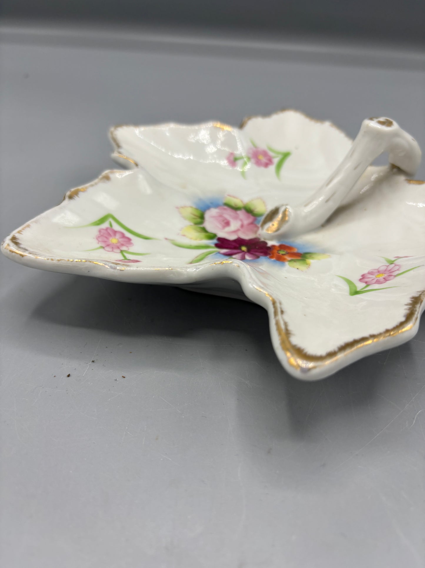 Hand painted porcelain leaf trinket dish