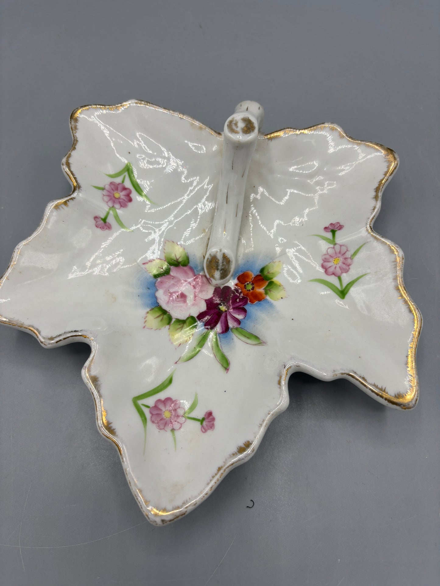 Hand painted porcelain leaf trinket dish