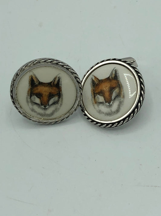 Vintage Sterling Silver Fox Head Cuff Links