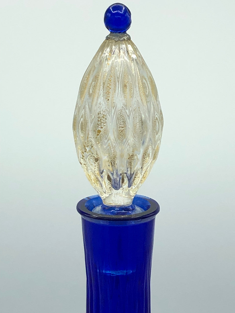 Art glass blue & gold decanter with stopper