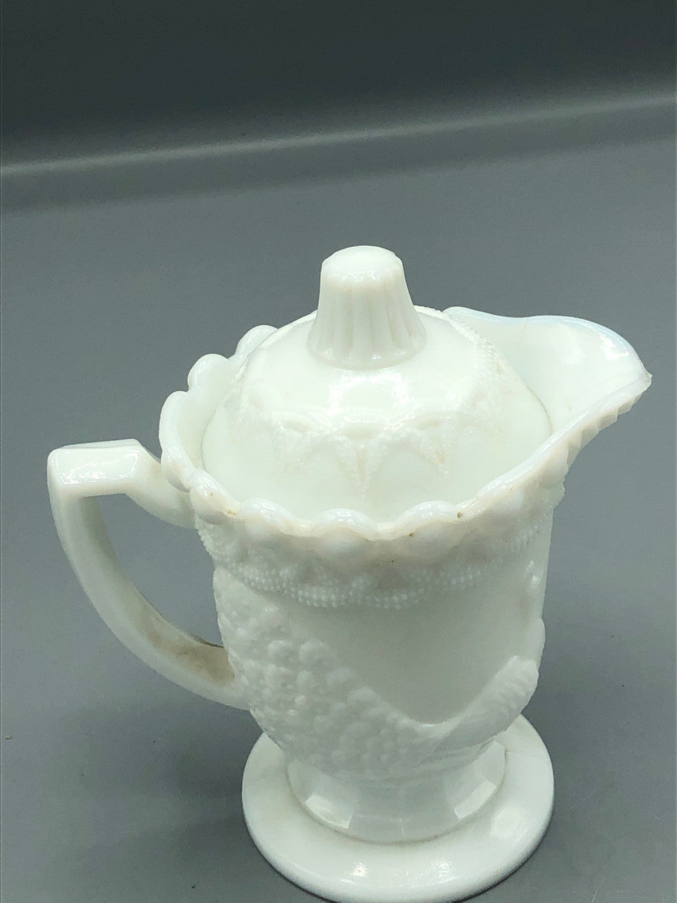 Strutting Peacock milk glass vintage creamer