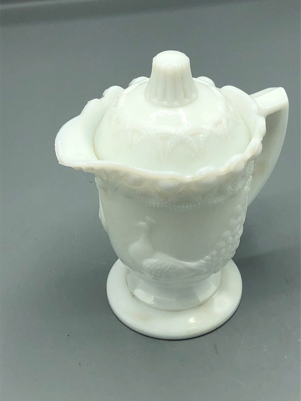 Strutting Peacock milk glass vintage creamer