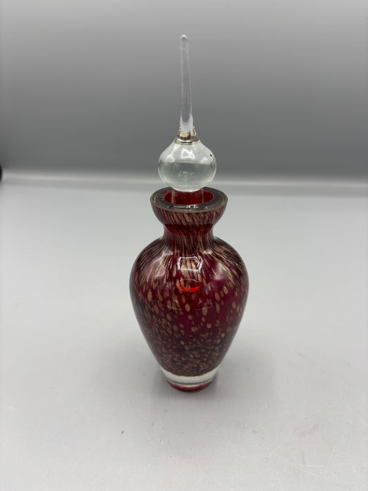Vintage red & gold art glass swirl perfume bottle