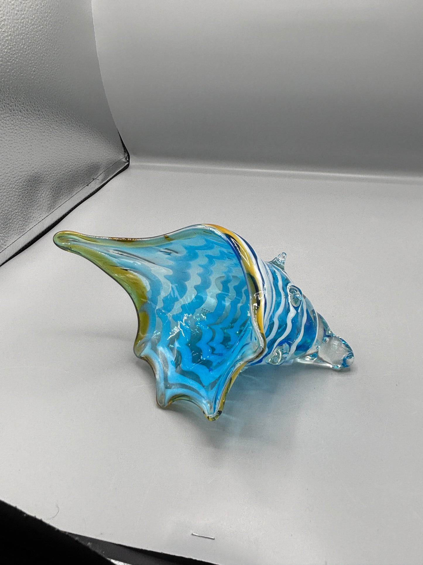 Murano art glass yellow & blue conch shell