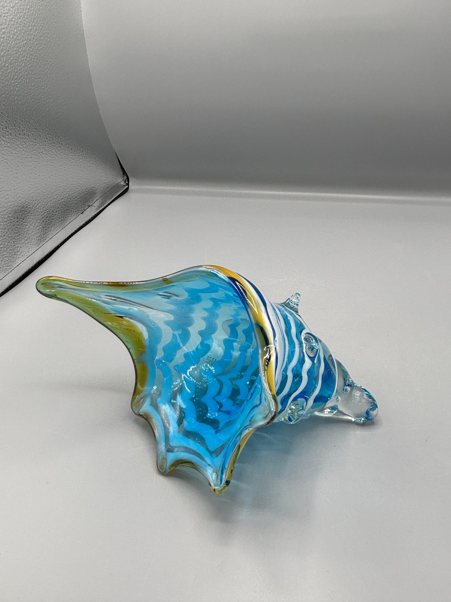 Murano art glass yellow & blue conch shell