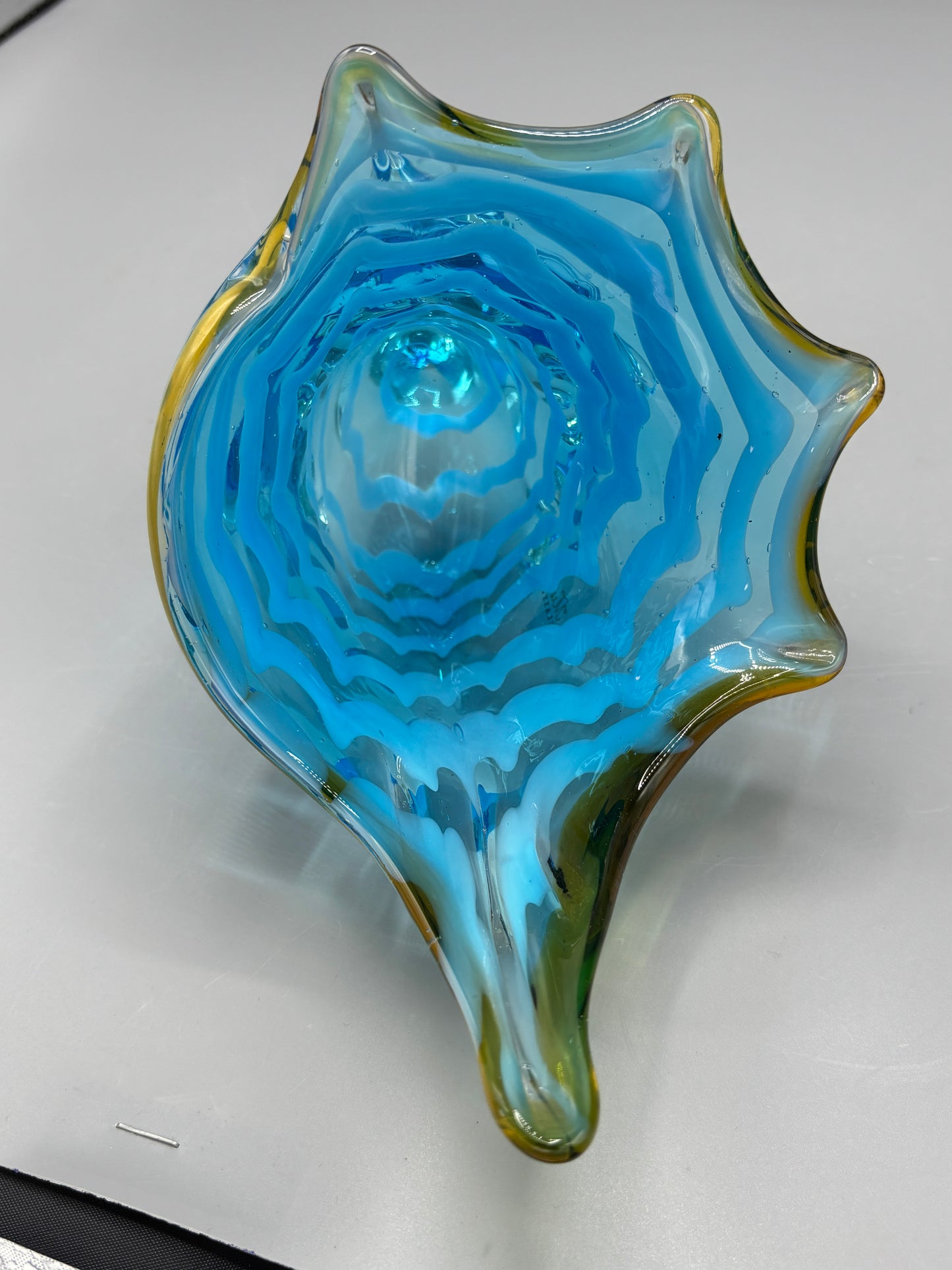 Murano art glass yellow & blue conch shell