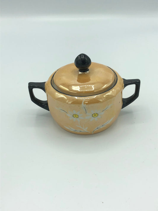 German Sugar bowl with lid orange & black