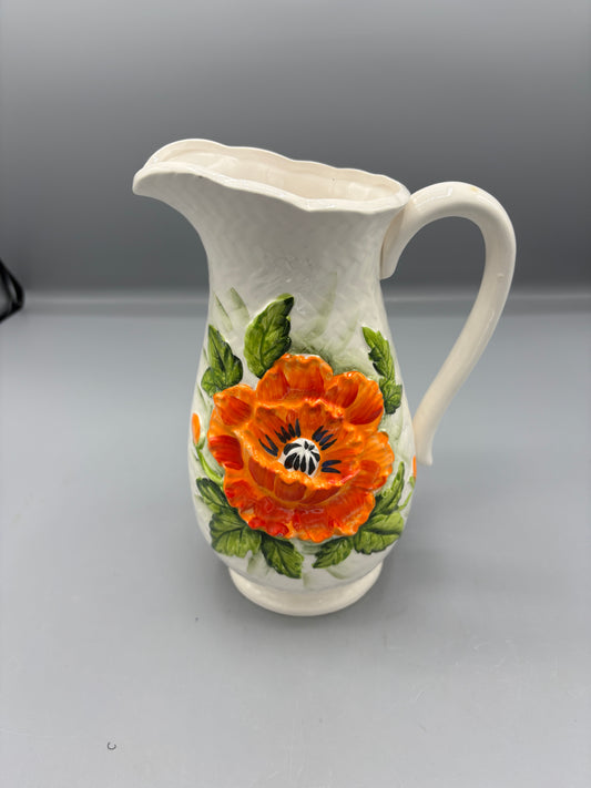Lefton hand painted Poppy floral pitcher