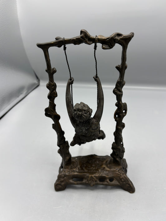 Auguste Moreau Girl on a swing bronze sculpture