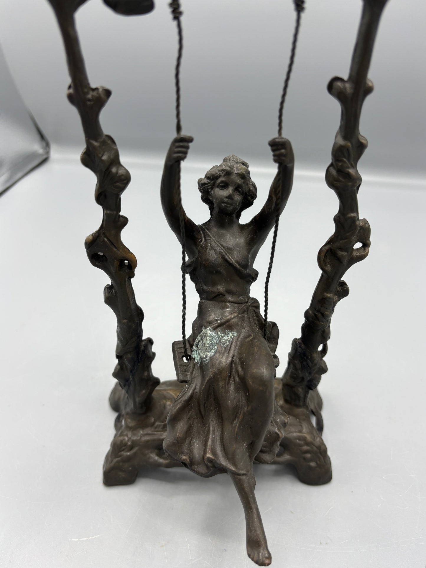 Auguste Moreau Girl on a swing bronze sculpture