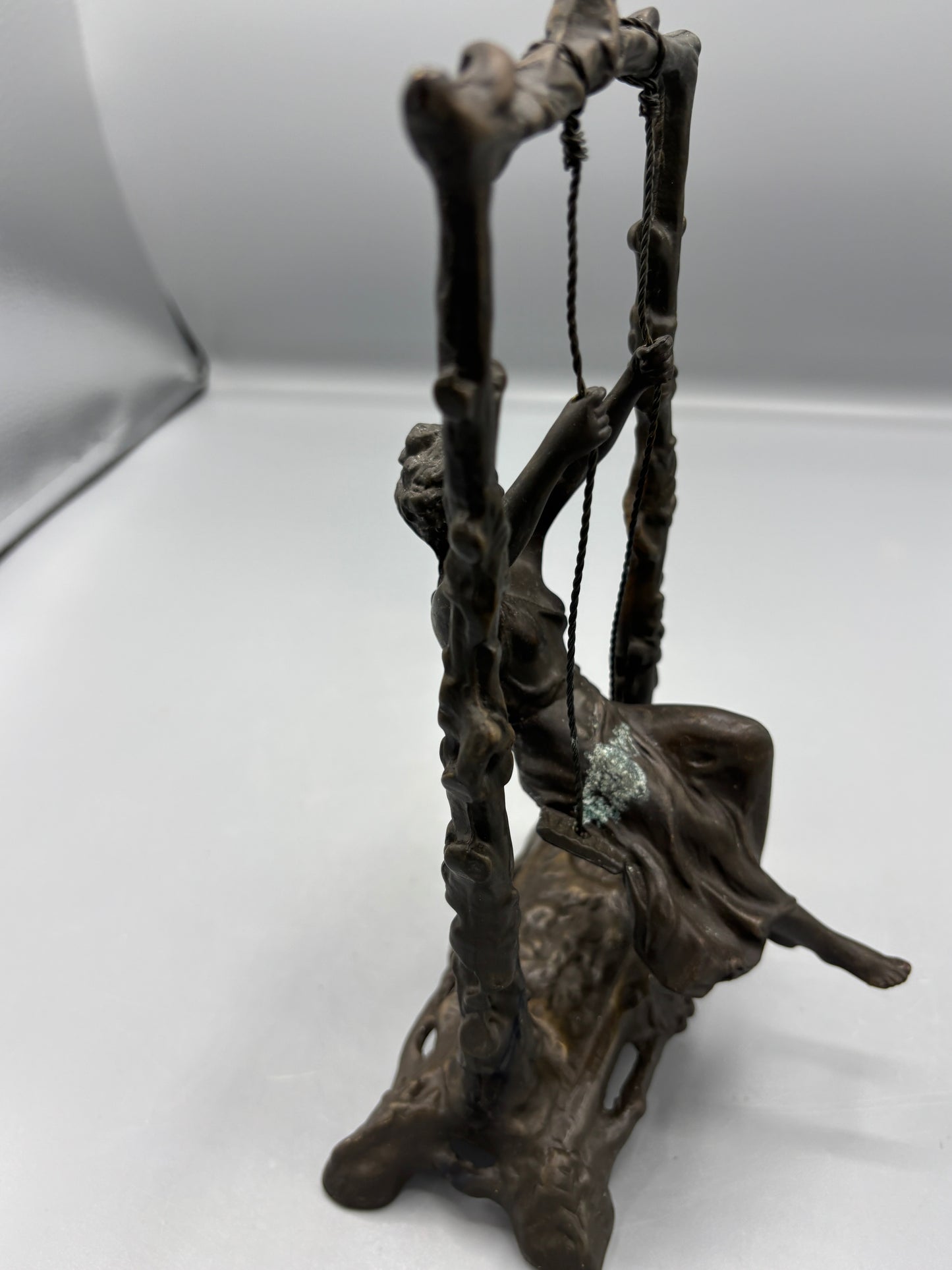 Auguste Moreau Girl on a swing bronze sculpture