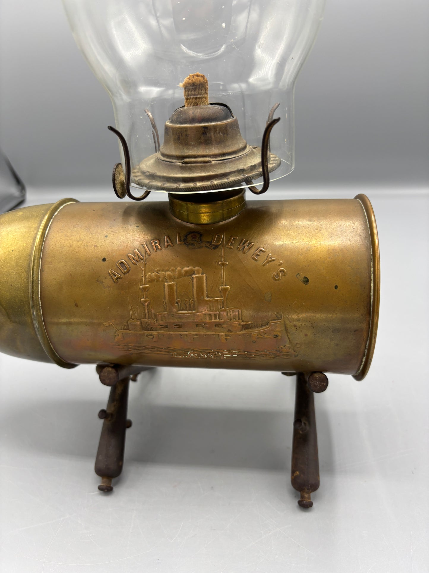 Vintage Admiral Dewey's Artillery shell oil lamp
