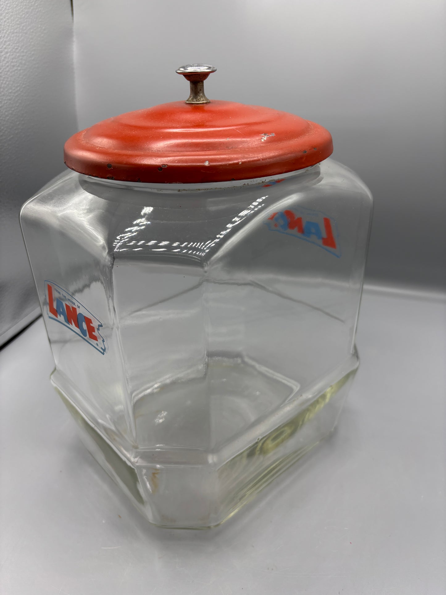 Vintage Lance glass Cracker jar with red lid