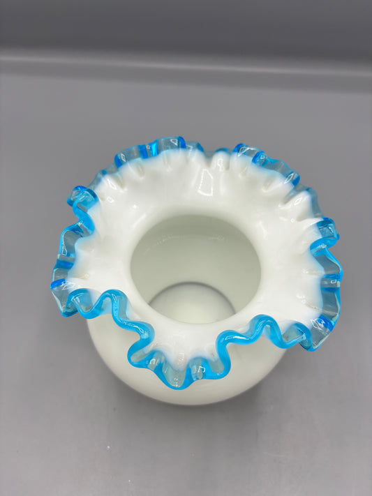 Vintage Fenton Aqua blue crest glass vase