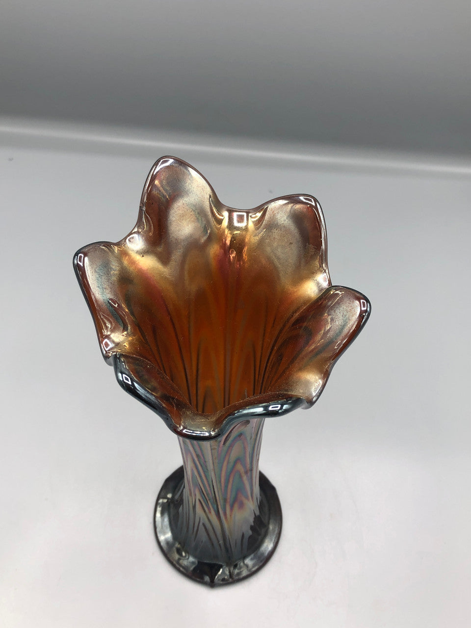 *Fenton Iridescent Glass Swung Vase- Plum 10 1/4"