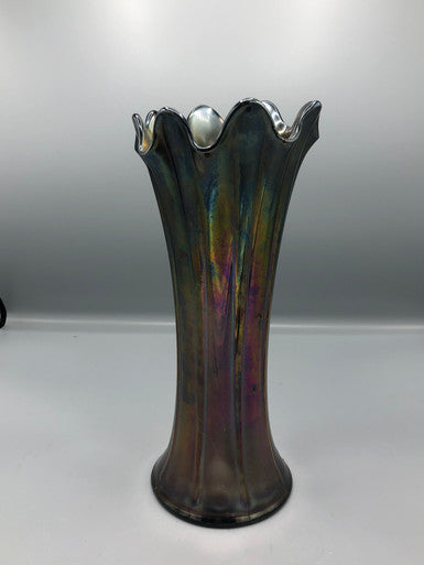 *Fenton Amethyst Ribbed Carnival Glass Vase 13"