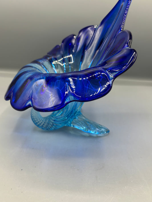 Vintage Murano 2 tone blue "Jack in the Pulpit" vase
