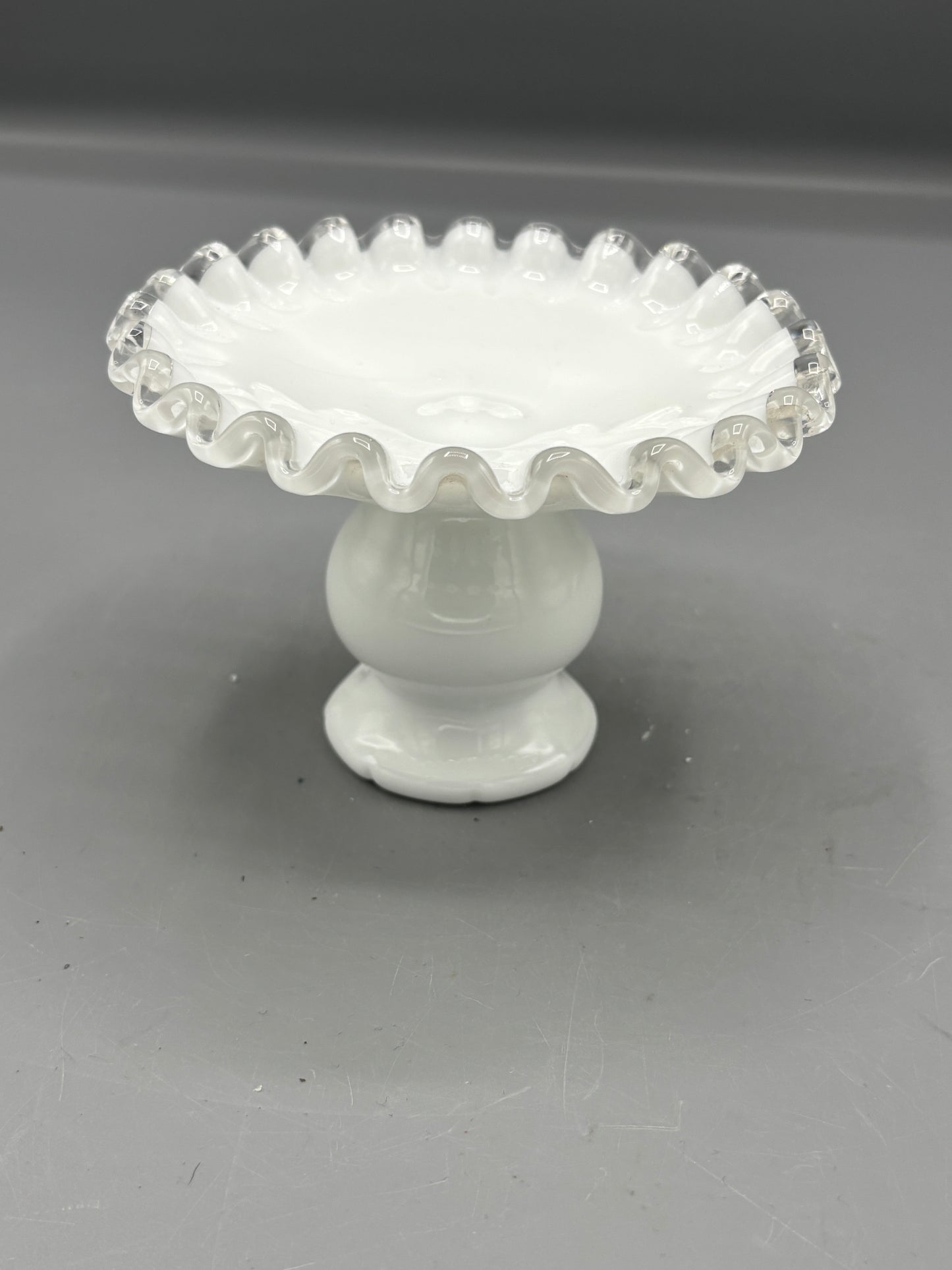 Vintage Fenton glass silver crest candle holder