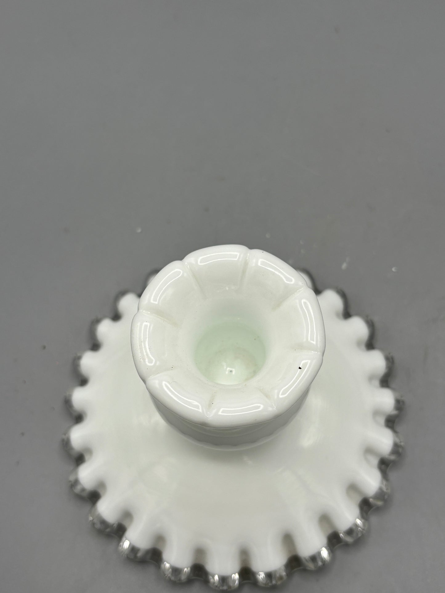 Vintage Fenton glass silver crest candle holder