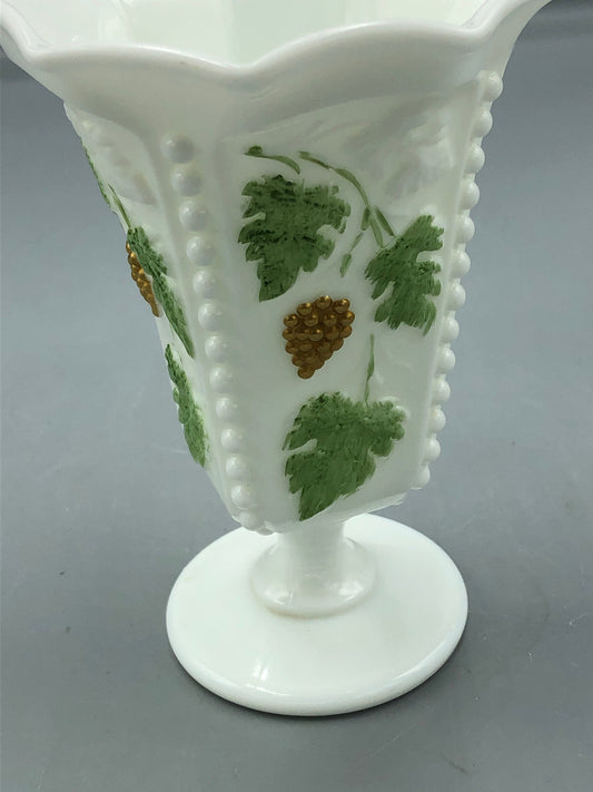 Westmoreland Hand Painted Milk Glass Pedestal Vase w/ Grapes