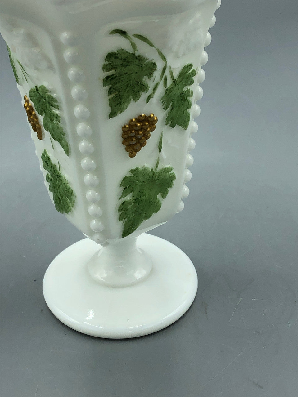 Westmoreland Hand Painted Milk Glass Pedestal Vase w/ Grapes