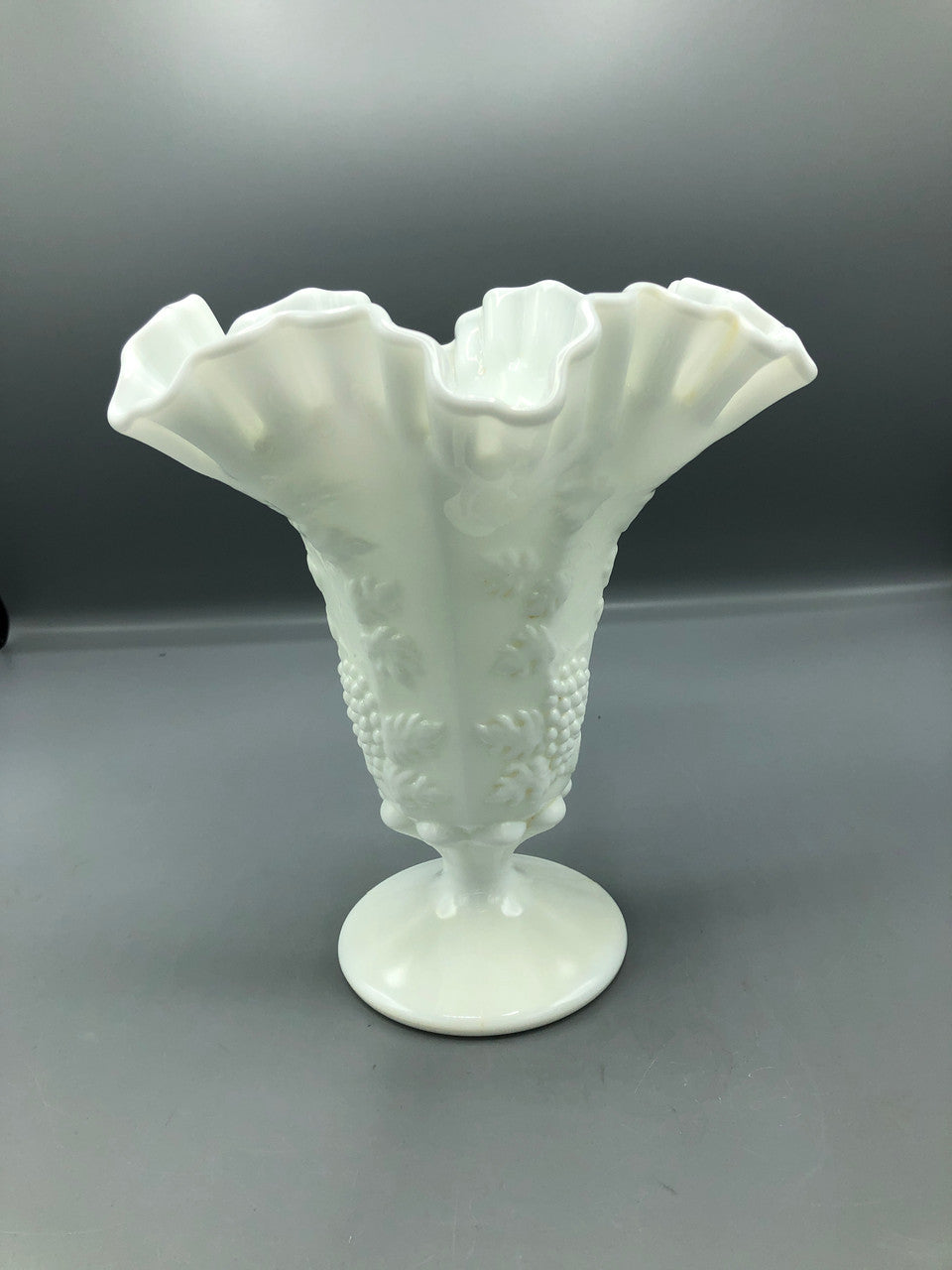 Westmoreland Large Milk Glass Pedestal Vase w/ Ruffled Edge