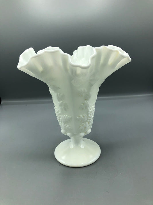 Westmoreland Large Milk Glass Pedestal Vase w/ Ruffled Edge