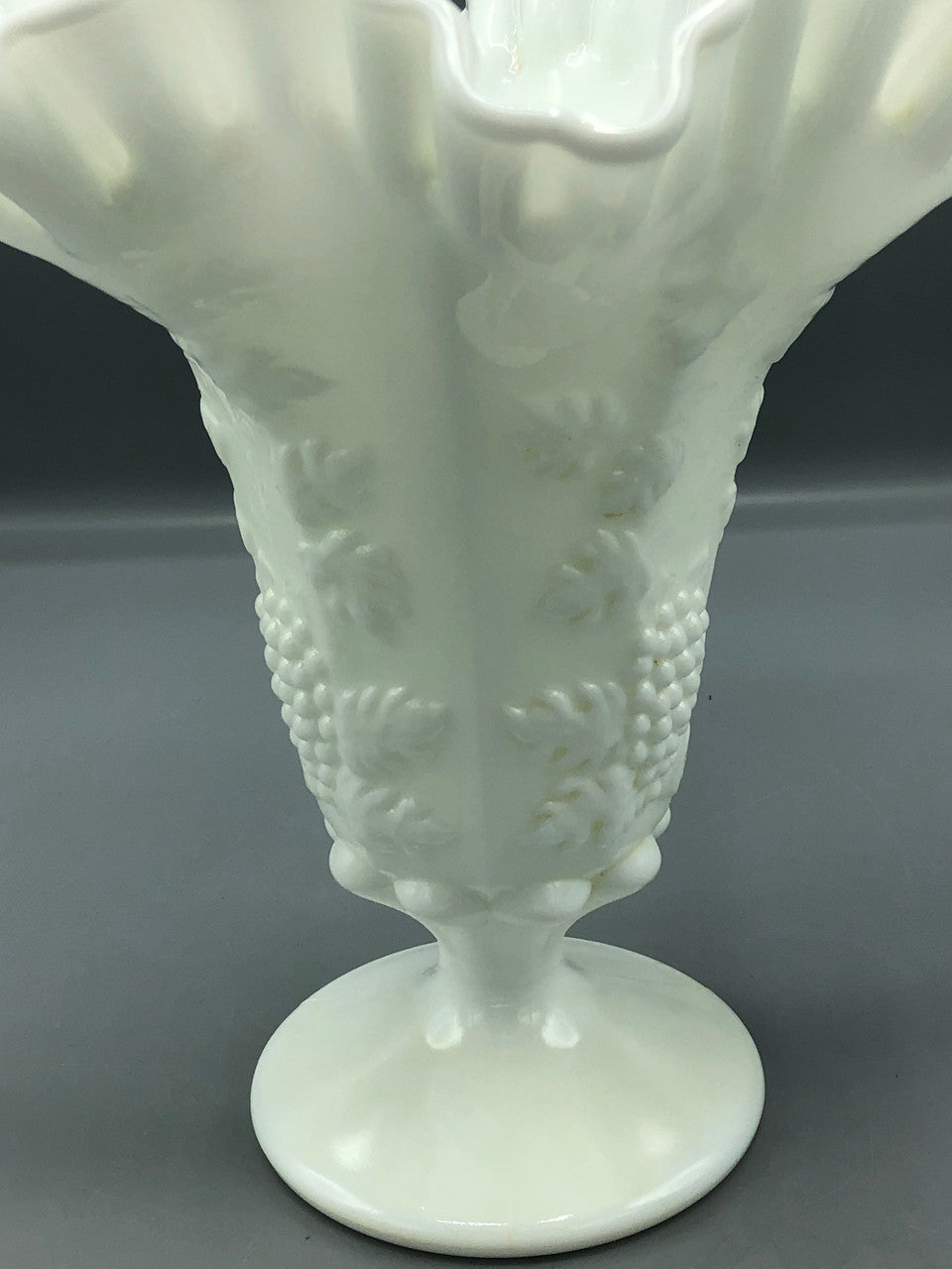 Westmoreland Large Milk Glass Pedestal Vase w/ Ruffled Edge