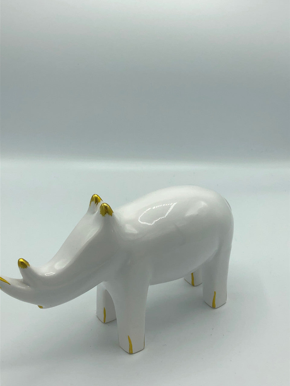 White & Gold Rhino Figurine